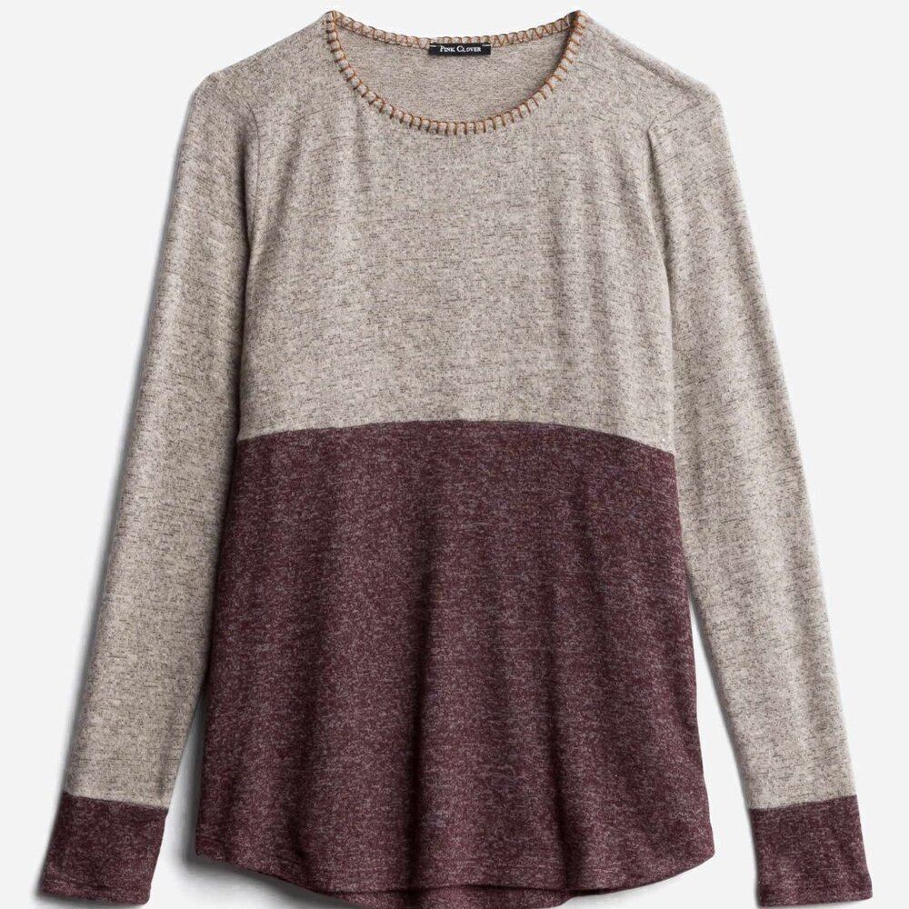 Pink Clover Harriet Brushed Whipstitch Detail Knit Top XL